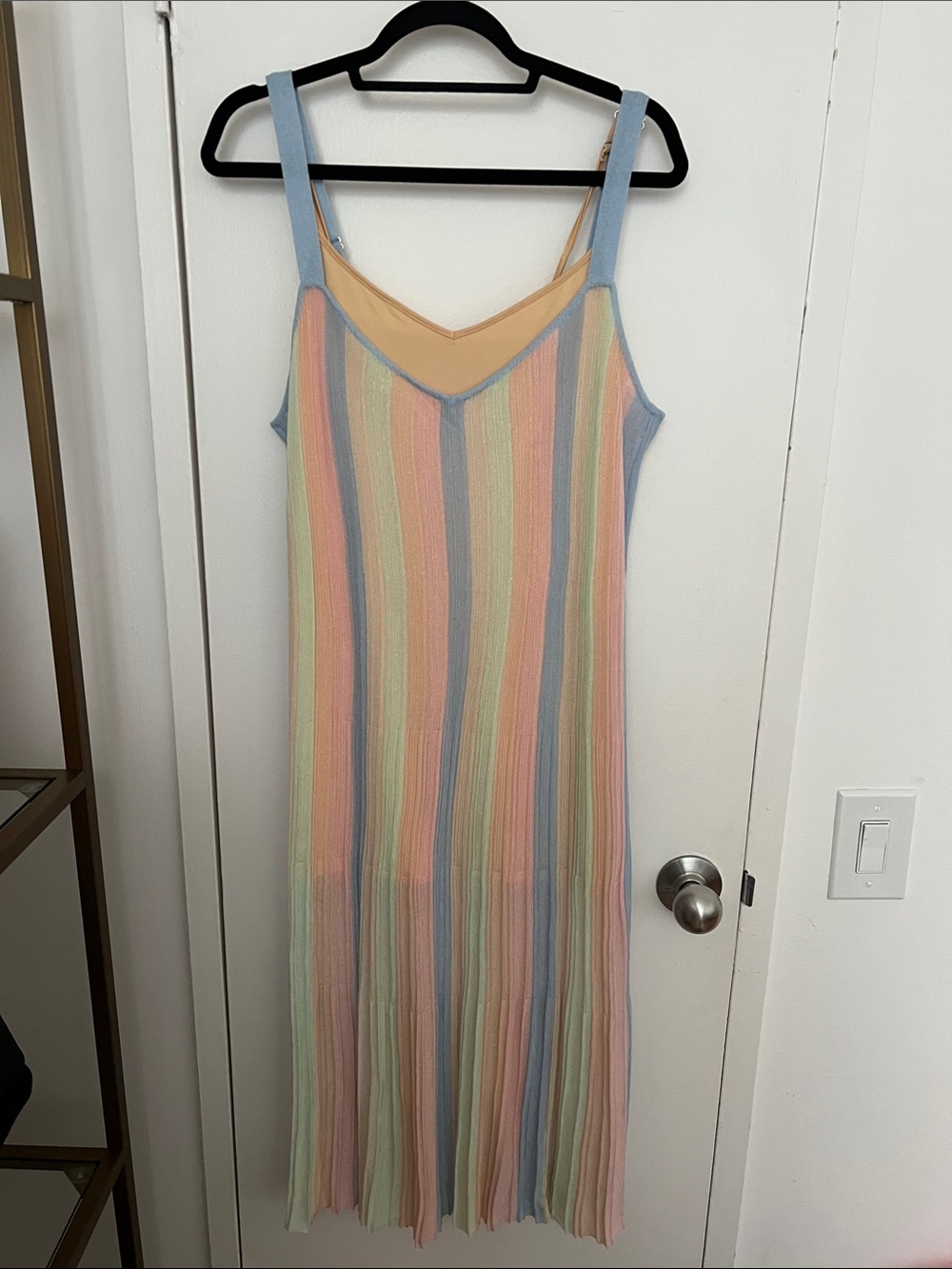 Song of Style Pastel Multi-Stripe Dress with Blue Straps